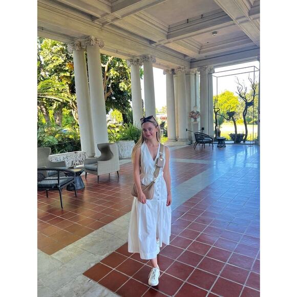 EUDON CHOI COLLECTIVE White Pleated Sleeveless V-Neck Button Maxi Dress Size 6 - Picture 11 of 15